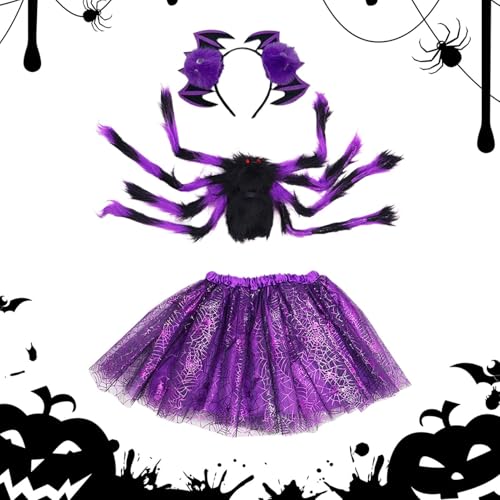 Erconsso Spinnenkostüm Set Für Halloween | Halloween Kostüm Spinnen für Mädchen,Gruseliges Outfit mit Stirnband Verungszubehör für Kleinkinder bis Jugendliche im Alter von 2 bis 15 Jahren von Erconsso