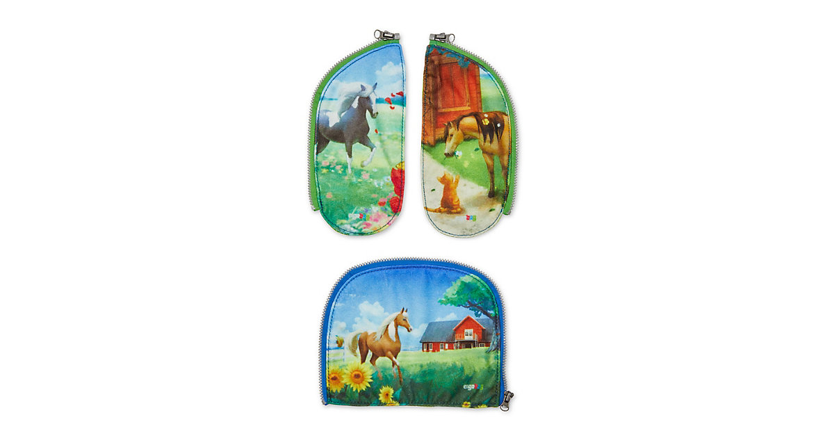 Seitentaschen-Zipset Pferd, 3-tlg. grün-kombi von Ergobag