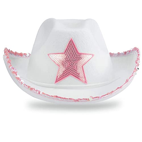 Ericetion Cowboyhut Mit Pailletten, Cowgirl, Karneval, Halloween, Themenparty, Pink-weiß, Standardgröße von Ericetion
