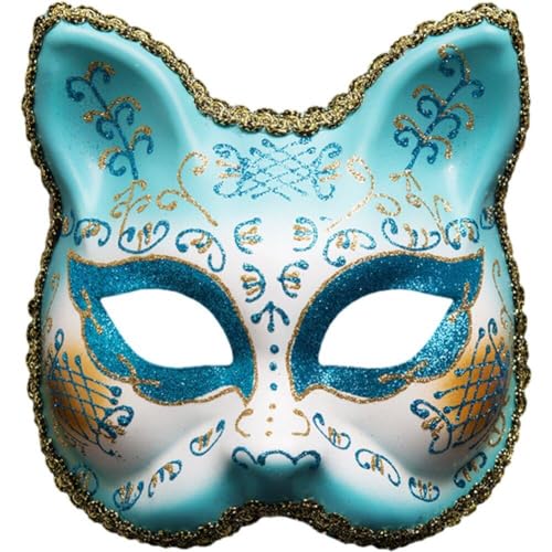Ericetion Venezianische Ballmaske Katzengesicht Anime Cosplay Maske Halbgesicht Maskerade Mask Plastik Kleid Maske Party Kostümzubehör von Ericetion