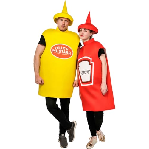 Unisex Erwachsene Ketchup & Senf Kostüm - Cosplay Halloween Paar-Maskottchen-Outfit für lustige, essensthemenbezogene Kostümpartys Unisex Erwachsene Ketchup & Senf Kostüm - Cosplay Halloween Paar-Maskottchen-Outfit für lustige, essensthemenbezogene Kostümpartys von Ericetion