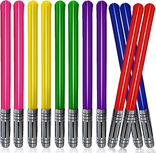 Erinnmy 12 Stück Aufblasbare Lichtschwert,6 Farben Lichtschwert Schwert Stick Ballons,Aufblasbares Schwert Spielzeug Set für Kinder Party Favors von Erinnmy