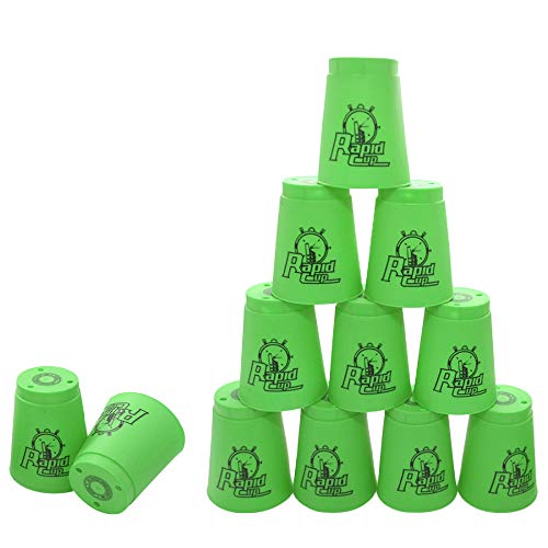 Erlsig Quick Stacks Cups 12er Pack Sport-Stapelbecher Speed-Trainingsspiel Challenge Competition Party-Spielzeug mit Tragetasche (Grün) von Erlsig