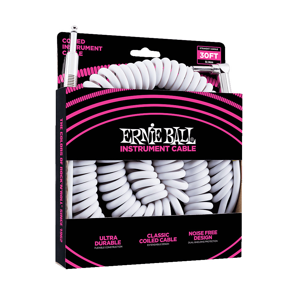 Ernie Ball EB6045 Spiral Cable White 9,14 m Instrumentenkabel von Ernie Ball