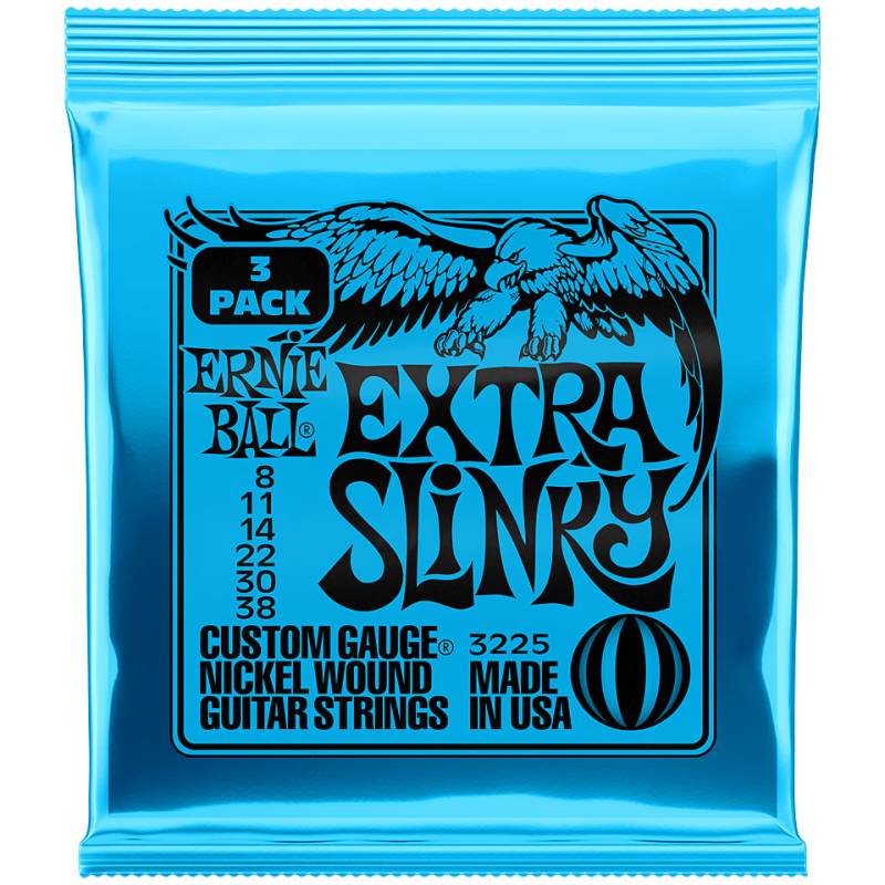 Ernie Ball Extra Slinky 3 Pack, 3225, 008-038 Saiten E-Gitarre von Ernie Ball