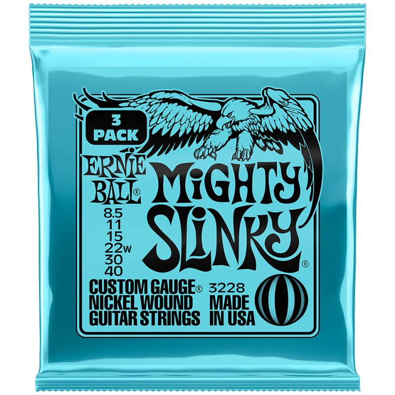 Ernie Ball Mighty Slinky 3 Pack, 3228, 008,5-040 Saiten E-Gitarre von Ernie Ball