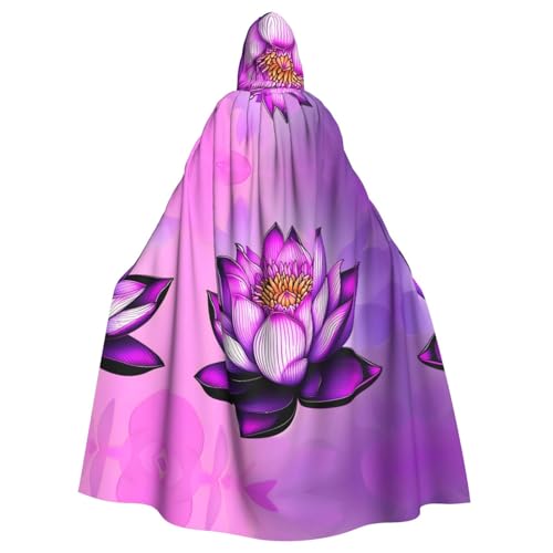 Erwqavc Kapuzenumhang Herren Cosplay Umhang Robe Kostüm Halloween Motto Party Lange Lila Lotus Print Umhang Uniform von Erwqavc