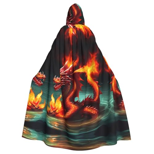 Erwqavc Kapuzenumhang Herren Cosplay Umhang Robe Kostüm Halloween Motto Party Langer Drachenkönig im Feuer Druck Umhang Uniform von Erwqavc