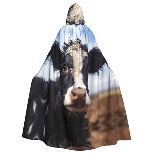 Erwqavc Kapuzenumhang für Herren, Cosplay, Kostüm, Halloween, Motto-Party, lang, niedlicher Kuh-Druck, Umhang, Uniform von Erwqavc
