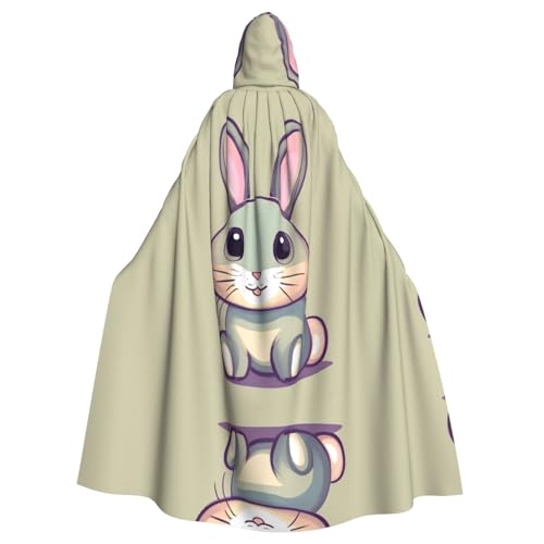 Erwqavc Kapuzenumhang für Herren, Cosplay, Kostüm, Halloween, Motto-Party, lang, niedlicher kleiner Hasen-Druck, Umhang, Uniform von Erwqavc