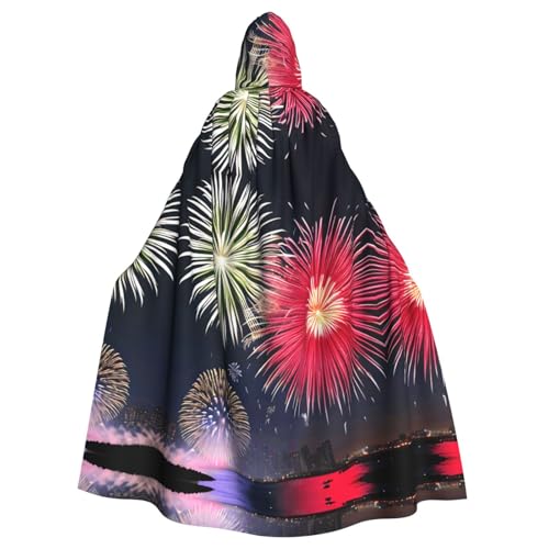 Erwqavc Kapuzenumhang für Herren, Cosplay, Kostüm, Halloween, Motto-Party, lang, prächtiges Feuerwerk, Druck, Umhang, Uniform von Erwqavc