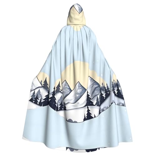 Erwqavc Kapuzenumhang für Herren, Cosplay, Kostüm, Halloween, Motto-Party, lang, weiß, schneebedeckte Berge, bedruckt, Umhang, Uniform von Erwqavc