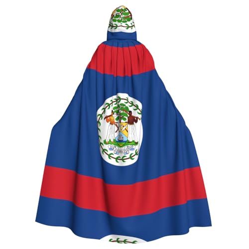 Erwqavc Kapuzenumhang für Herren, Cosplay, Kostüm, Halloween, Motto-Party, lange Belize-Flagge, Druck, Umhang, Uniform von Erwqavc