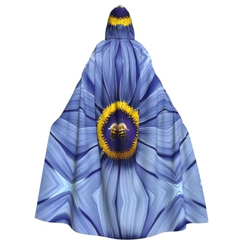 Erwqavc Kapuzenumhang für Herren, Cosplay, Kostüm, Halloween, Motto-Party, lange Blume, Herz, Bienen-Druck, Umhang, Uniform von Erwqavc