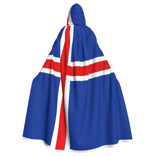 Erwqavc Kapuzenumhang für Herren, Cosplay, Kostüm, Halloween, Motto-Party, lange Flagge von Island, bedruckt, Umhang Uniform von Erwqavc