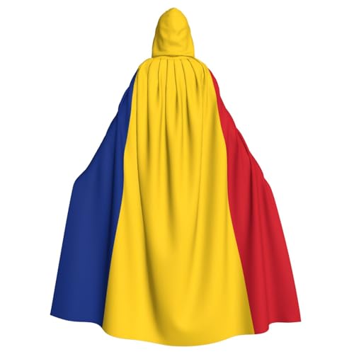 Erwqavc Kapuzenumhang für Herren, Cosplay, Kostüm, Halloween, Motto-Party, lange Flagge von Rumänien, bedruckt, Umhang Uniform von Erwqavc