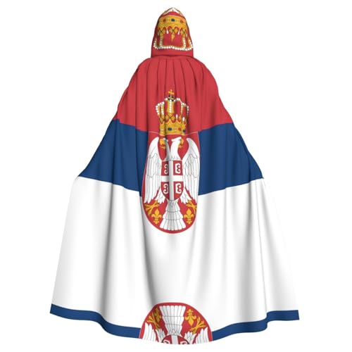 Erwqavc Kapuzenumhang für Herren, Cosplay, Kostüm, Halloween, Motto-Party, lange Flagge von Serbien, Umhang, Uniform von Erwqavc