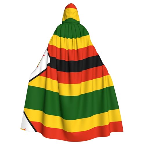 Erwqavc Kapuzenumhang für Herren, Cosplay, Kostüm, Halloween, Motto-Party, lange Flagge von Simbabwe, Umhang, Uniform von Erwqavc