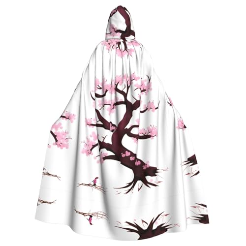 Erwqavc Kapuzenumhang für Herren, Cosplay, Kostüm, Halloween, Motto-Party, lange Kirschblüten, Baumdruck, Umhang, Uniform von Erwqavc