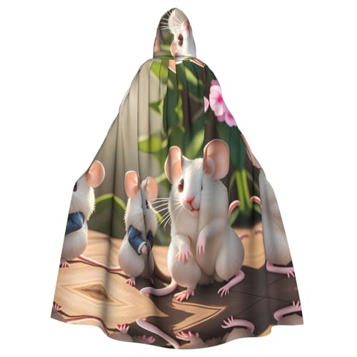 Erwqavc Kapuzenumhang für Herren, Cosplay, Kostüm, Halloween, Motto-Party, lange Mutter und Kind, Ratten, bedruckt, Umhang Uniform von Erwqavc