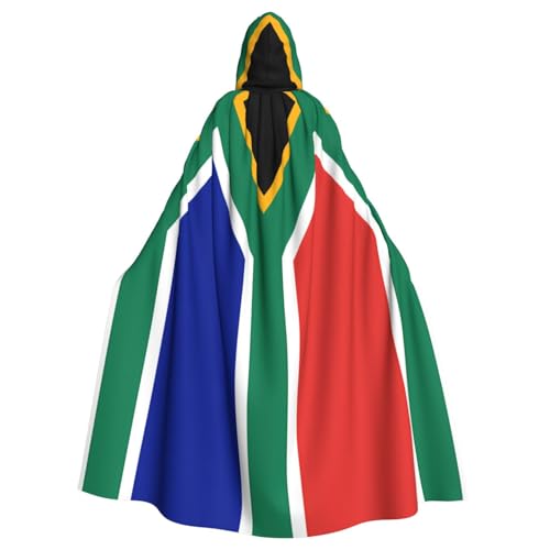 Erwqavc Kapuzenumhang für Herren, Cosplay, Kostüm, Halloween, Motto-Party, lange Südafrika-Flagge, Druck, Umhang, Uniform von Erwqavc