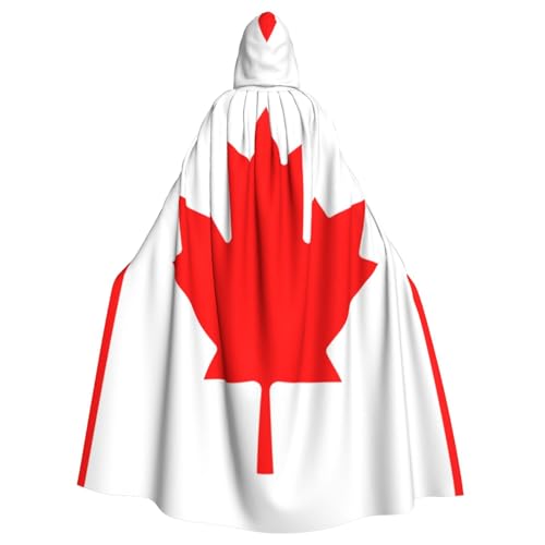 Erwqavc Kapuzenumhang für Herren, Cosplay, Kostüm, Halloween, Motto-Party, lange kanadische Flagge, Druck, Umhang, Uniform von Erwqavc