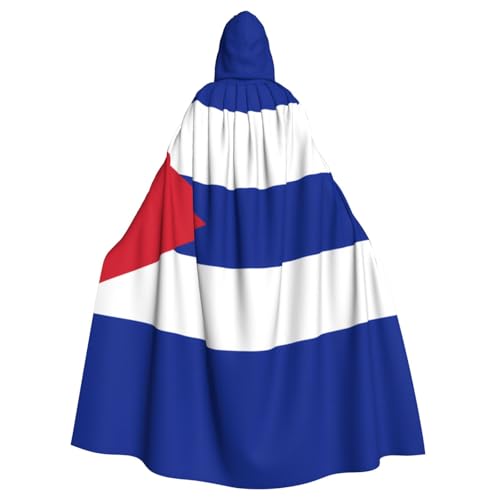 Erwqavc Kapuzenumhang für Herren, Cosplay, Kostüm, Halloween, Motto-Party, lange kubanische Flagge, Druck, Umhang, Uniform von Erwqavc