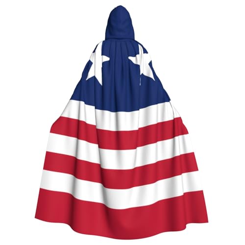 Erwqavc Kapuzenumhang für Herren, Cosplay, Kostüm, Halloween, Motto-Party, lange liberianische Flagge, Druck, Umhang, Uniform von Erwqavc
