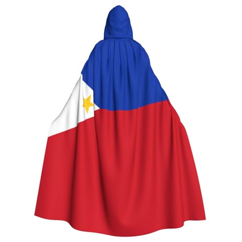 Erwqavc Kapuzenumhang für Herren, Cosplay, Kostüm, Halloween, Motto-Party, lange philippinische Flagge, Druck, Umhang, Uniform von Erwqavc