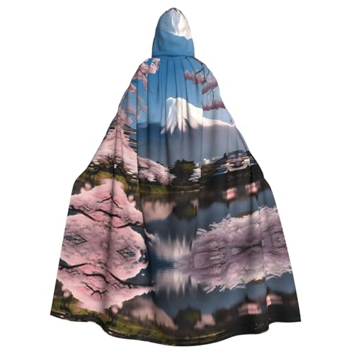 Erwqavc Kapuzenumhang für Herren, Cosplay, Kostüm, Halloween, Motto-Party, langer Berg, Fuji im frühen Frühling, bedruckt, Umhang Uniform von Erwqavc