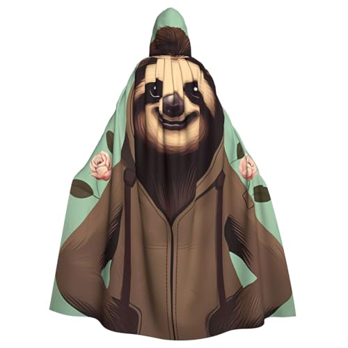 Erwqavc Kapuzenumhang für Herren, Cosplay, Kostüm, Halloween, Motto-Party, langer Cartoon-Faultier-Druck, Umhang, Uniform von Erwqavc