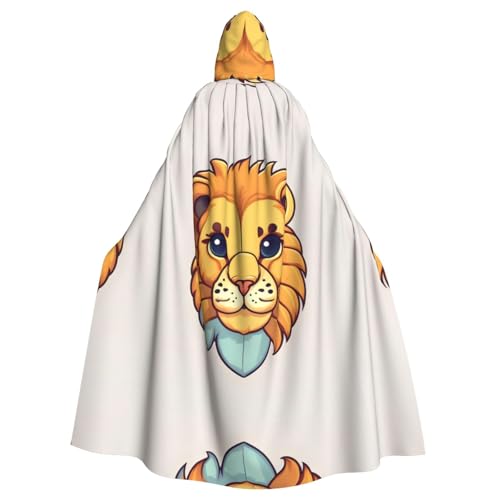 Erwqavc Kapuzenumhang für Herren, Cosplay, Kostüm, Halloween, Motto-Party, langer Cartoon-Umhang, niedlicher kleiner Löwen-Druck, Umhang, Uniform von Erwqavc