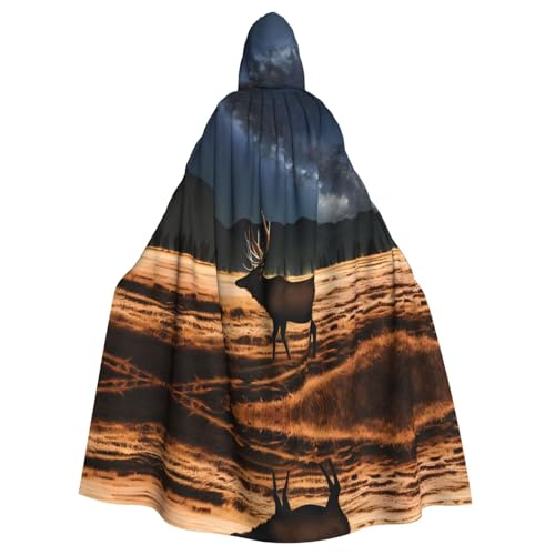 Erwqavc Kapuzenumhang für Herren, Cosplay, Kostüm, Halloween, Motto-Party, langer Elch auf der Wiese bedruckt, Umhang Uniform von Erwqavc