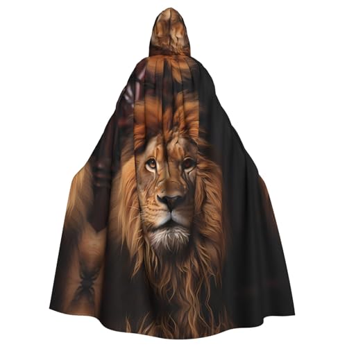 Erwqavc Kapuzenumhang für Herren, Cosplay, Kostüm, Halloween, Motto-Party, langer Löwenblick-Druck, Umhang, Uniform von Erwqavc
