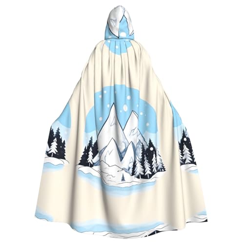 Erwqavc Kapuzenumhang für Herren, Cosplay, Kostüm, Halloween, Motto-Party, langer Schneebedeckter Bergaufdruck, Umhang, Uniform von Erwqavc