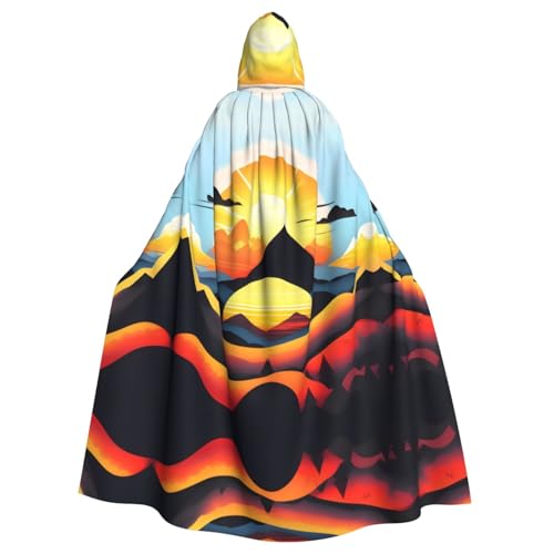 Erwqavc Kapuzenumhang für Herren, Cosplay, Kostüm, Halloween, Motto-Party, langer Sonnenaufgang, Bergdruck, Umhang, Uniform von Erwqavc