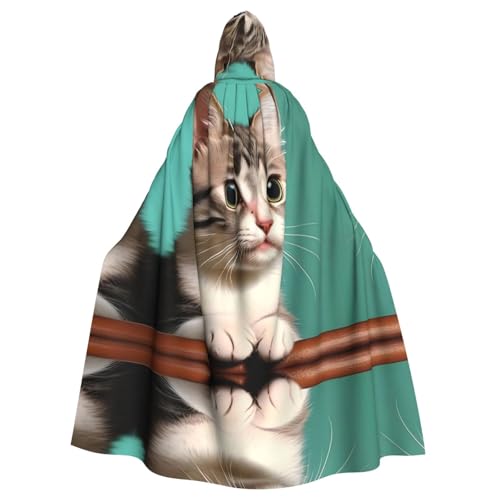 Erwqavc Kapuzenumhang für Herren, Cosplay, Kostüm, Halloween, Motto-Party, langer Umhang mit neugieriger Katze von Erwqavc