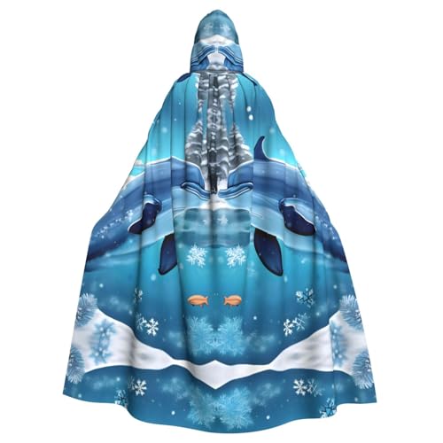 Erwqavc Kapuzenumhang für Herren, Cosplay, Kostüm, Halloween, Motto-Party, langer Winter, Delfin-Druck, Umhang, Uniform von Erwqavc