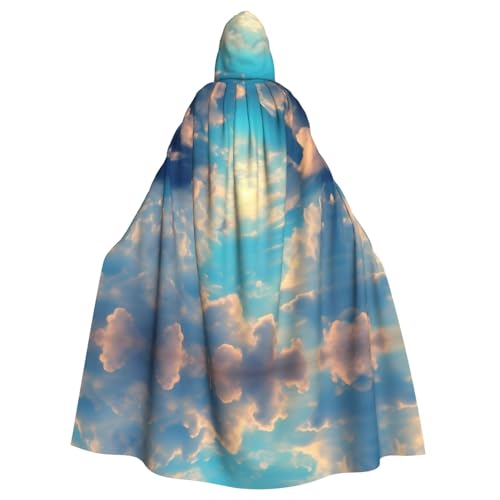 Erwqavc Kapuzenumhang für Herren, Cosplay, Kostüm, Halloween, Motto-Party, langer Wolkenhimmel-Druck, Umhang, Uniform von Erwqavc