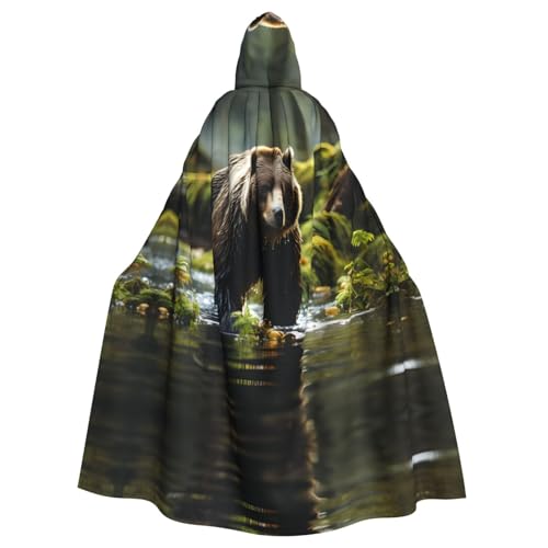 Erwqavc Kapuzenumhang für Herren, Cosplay, Kostüm, Halloween, Motto-Party, langer brauner Bären-Aufdruck, Umhang, Uniform von Erwqavc