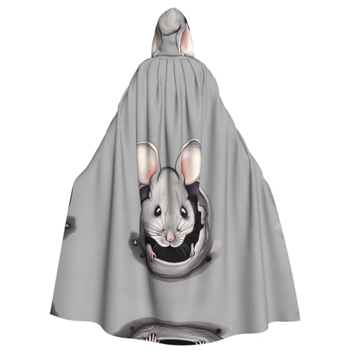 Erwqavc Kapuzenumhang für Herren, Cosplay, Kostüm, Halloween, Motto-Party, langer grauer Ratten-Druck, Umhang, Uniform von Erwqavc