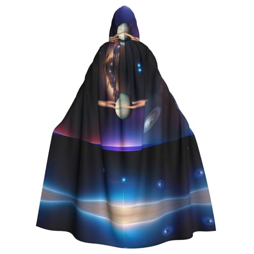 Erwqavc Kapuzenumhang für Herren, Cosplay, Kostüm, Halloween, Motto-Party, langer kosmischer Saturn-Druck, Umhang, Uniform von Erwqavc