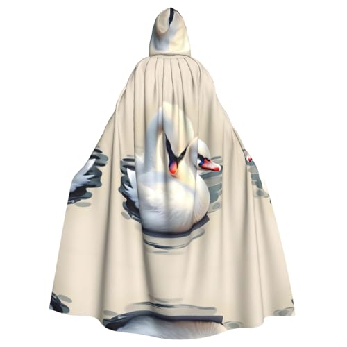 Erwqavc Kapuzenumhang für Herren, Cosplay, Kostüm, Halloween, Motto-Party, langer süßer kleiner Schwanen-Druck, Umhang, Uniform von Erwqavc
