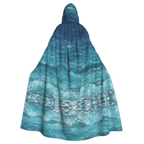 Erwqavc Kapuzenumhang für Herren, Cosplay, Kostüm, Halloween, Motto-Party, langes tiefblaues Meer-Druck, Umhang, Uniform von Erwqavc