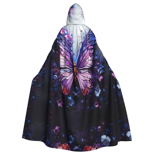 Erwqavc Kapuzenumhang für Herren, Cosplay, Umhang, Kostüm, Halloween, Motto-Party, langer lila Schmetterlings-Blumen-Druck, Umhang, Uniform Erwqavc Kapuzenumhang für Herren, Cosplay, Umhang, Kostüm, Halloween, Motto-Party, langer lila Schmetterlings-Blumen-Druck, Umhang, Uniform von Erwqavc
