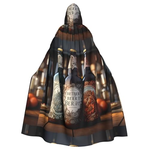 Erwqavc Kapuzenumhang für Herren, Cosplay-Umhang, Kostüm, Halloween, Motto-Party, lang, 3 Bierflaschen, bedruckt, Umhang, Uniform von Erwqavc