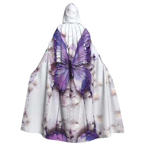 Erwqavc Kapuzenumhang für Herren, Cosplay-Umhang, Kostüm, Halloween, Motto-Party, lang, lila, Ölgemälde, Schmetterlings-Druck, Umhang, Uniform von Erwqavc