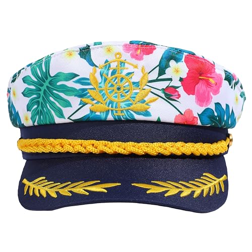 Erying Tropischer Seemannskapitän Hut Blume Yacht Hut Boot Party Kostüm Kopfbedeckung für Damen Herren, 1 x Pink, Einheitsgröße von Erying