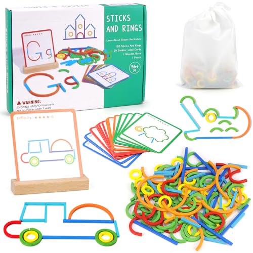 Erzekrim Montessori Holzpuzzles, Formanpassung Spiel Montessori Spielzeug ab 3 Jahre, Vorschule Lernspiele Lernspielzeug 120 Holz Sticks und Ringe, 20 Karten für Jungen Mädchen 3-6 Jahre Erzekrim Montessori Holzpuzzles, Formanpassung Spiel Montessori Spielzeug ab 3 Jahre, Vorschule Lernspiele Lernspielzeug 120 Holz Sticks und Ringe, 20 Karten für Jungen Mädchen 3-6 Jahre von Erzekrim
