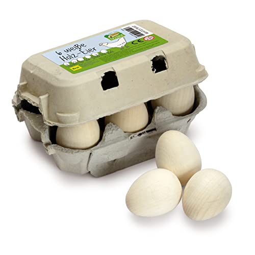 Erzi 17010 Eier, weiß aus Holz im Karton, Kaufladenartikel für Kinder, Rollenspiele von Erzi